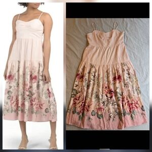 Calypso St Barth sz L Ballet Pink Floral Linen Blend Midi Dress